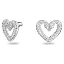 Swarovski Una Stud Earrings Heart, Medium, White, Rhodium Plated -Fashion Accessories Store una stud earrings heart medium white rhodium plated swarovski 5625535 2