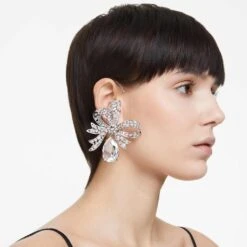 Swarovski Volta Clip Earrings Bow, White, Rhodium Plated