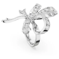 Swarovski Volta Cocktail Ring Bow, Large, White, Rhodium Plated -Fashion Accessories Store volta cocktail ring bow large white rhodium plated swarovski 5647566 3