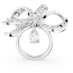 Swarovski Volta Cocktail Ring Bow, Large, White, Rhodium Plated -Fashion Accessories Store volta cocktail ring bow large white rhodium plated swarovski 5647566 4