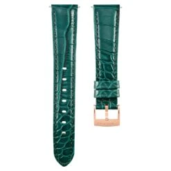Swarovski Watch Strap 17 Mm (0.67") Width, Leather With Stitching, Green, Rose Gold-tone Finish